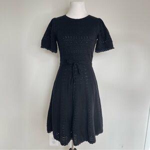 Kate spade crochet eyelet knit fit and flare drawstring waist puff sleeve dress
